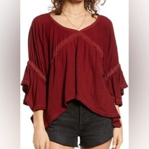 Free People Ruffle Linen Blend Top